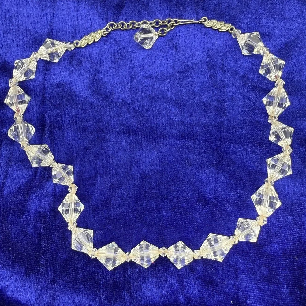 Vintage‎ Glass Beaded Necklace Clear Faceted Prom Wedding 16